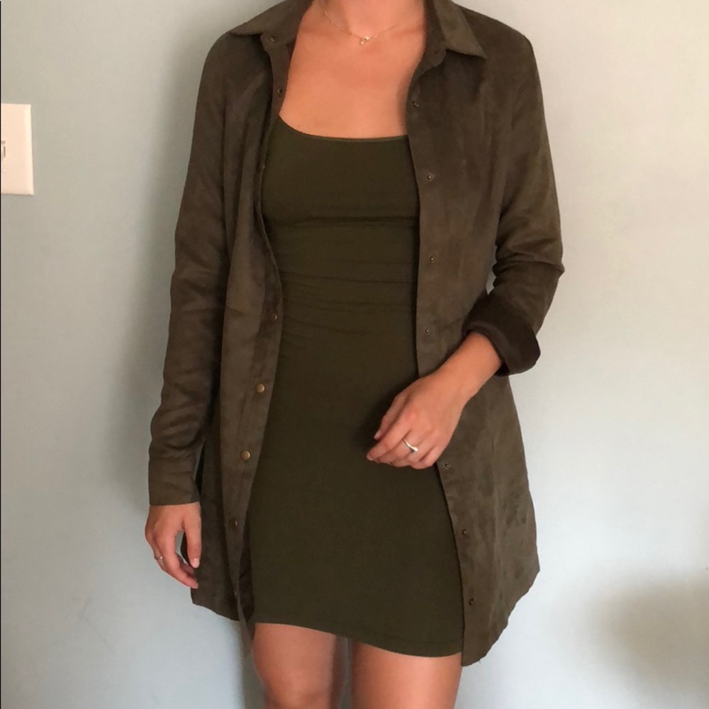 Olive green suede dress with slip